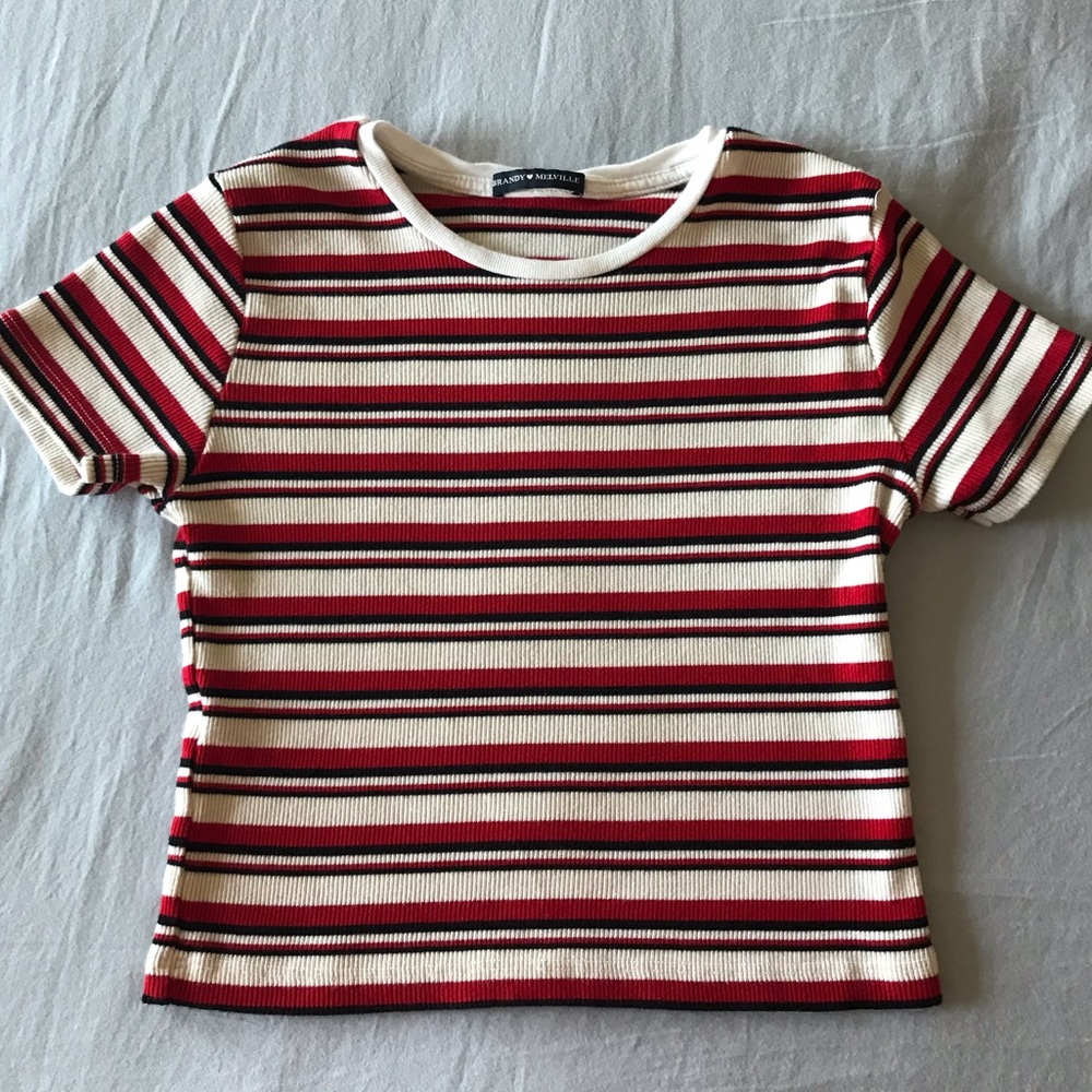 Brandy Melville Red & White Striped Crop Top